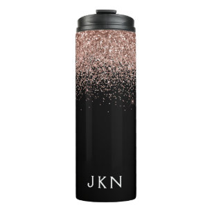 Rose Gold Blush Pink Glitter Monogram Initials Thermal Tumbler