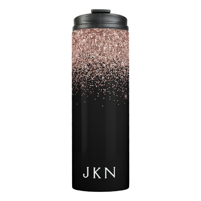 Rose Gold Blush Pink Glitter Monogram Initials Thermal Tumbler (Front)