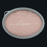 Rose Gold Blush Pink Glitter Script Monogram Girly Belt Buckle<br><div class="desc">Rose Gold - Blush Pink Sparkle Glitter Script Monogram Name Belt Buckle. This makes the perfect graduation,  sweet 16 16th,  18th,  21st,  30th,  40th,  50th,  60th,  70th,  80th,  90th,  100th birthday,  wedding,  bridal shower,  anniversary,  baby shower or bachelorette party gift for someone that loves glam luxury and chic styles.</div>