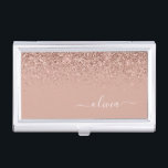 Rose Gold Blush Pink Glitter Script Monogram Girly Business Card Holder<br><div class="desc">Rose Gold - Blush Pink Sparkle Glitter Script Monogram Name Business Card Holder. This makes the perfect sweet 16 birthday,  wedding,  bridal shower,  anniversary,  baby shower or bachelorette party gift for someone that loves glam luxury and chic styles.</div>