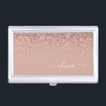 Rose Gold Blush Pink Glitter Script Monogram Girly Business Card Holder<br><div class="desc">Rose Gold - Blush Pink Sparkle Glitter Script Monogram Name Business Card Holder. This makes the perfect sweet 16 birthday,  wedding,  bridal shower,  anniversary,  baby shower or bachelorette party gift for someone that loves glam luxury and chic styles.</div>