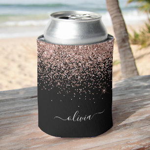 Rose Gold Blush Pink Glitter Script Monogram Girly Can Cooler
