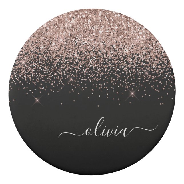 Rose Gold Blush Pink Glitter Script Monogram Girly Eraser (Front)