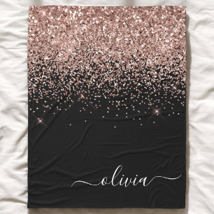 Rose Gold Blush Pink Glitter Script Monogram Girly Fleece Blanket