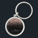 Rose Gold Blush Pink Glitter Script Monogram Girly Keychain<br><div class="desc">Rose Gold - Blush Pink and Black Sparkle Glitter Script Monogram Name Keychains (Key Chain). This makes the perfect sweet 16 birthday,  wedding,  bridal shower,  anniversary,  baby shower or bachelorette party gift for someone that loves glam luxury and chic styles.</div>