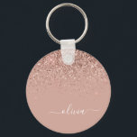 Rose Gold Blush Pink Glitter Script Monogram Girly Keychain<br><div class="desc">Rose Gold - Blush Pink Sparkle Glitter Script Monogram Name Keychains (Key Chain). This makes the perfect sweet 16 birthday,  wedding,  bridal shower,  anniversary,  baby shower or bachelorette party gift for someone that loves glam luxury and chic styles.</div>