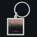 Rose Gold Blush Pink Glitter Script Monogram Girly Keychain<br><div class="desc">Rose Gold - Blush Pink and Black Sparkle Glitter Script Monogram Name Keychains (Key Chain). This makes the perfect sweet 16 birthday,  wedding,  bridal shower,  anniversary,  baby shower or bachelorette party gift for someone that loves glam luxury and chic styles.</div>