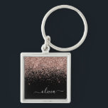 Rose Gold Blush Pink Glitter Script Monogram Girly Keychain<br><div class="desc">Rose Gold - Blush Pink and Black Sparkle Glitter Script Monogram Name Keychains (Key Chain). This makes the perfect sweet 16 birthday,  wedding,  bridal shower,  anniversary,  baby shower or bachelorette party gift for someone that loves glam luxury and chic styles.</div>