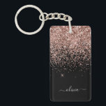 Rose Gold Blush Pink Glitter Script Monogram Girly Keychain<br><div class="desc">Rose Gold - Blush Pink and Black Sparkle Glitter Script Monogram Name Keychain. This makes the perfect sweet 16 birthday,  wedding,  bridal shower,  anniversary,  baby shower or bachelorette party gift for someone that loves glam luxury and chic styles.</div>