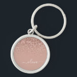 Rose Gold Blush Pink Glitter Script Monogram Girly Keychain<br><div class="desc">Rose Gold - Blush Pink Sparkle Glitter Script Monogram Name Keychains (Key Chain). This makes the perfect sweet 16 birthday,  wedding,  bridal shower,  anniversary,  baby shower or bachelorette party gift for someone that loves glam luxury and chic styles.</div>