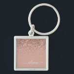 Rose Gold Blush Pink Glitter Script Monogram Girly Keychain<br><div class="desc">Rose Gold - Blush Pink Sparkle Glitter Script Monogram Name Keychains (Key Chain). This makes the perfect sweet 16 birthday,  wedding,  bridal shower,  anniversary,  baby shower or bachelorette party gift for someone that loves glam luxury and chic styles.</div>