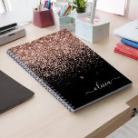 Rose Gold Blush Pink Glitter Script Monogram Girly Notebook<br><div class="desc">Black and Rose Gold - Blush Pink Sparkle Glitter Script Monogram Name Spiral Notebook Planner. This makes the perfect sweet 16 birthday,  wedding,  bridal shower,  anniversary,  baby shower or bachelorette party gift for someone that loves glam luxury and chic styles.</div>