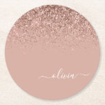 Rose Gold Blush Pink Glitter Script Monogram Girly Round Paper Coaster<br><div class="desc">Rose Gold - Blush Pink Sparkle Glitter Script Monogram Name Paper Coasters. This makes the perfect graduation,  birthday,  wedding,  bridal shower,  anniversary,  baby shower or bachelorette party gift for someone that loves glam luxury and chic styles.</div>