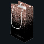 Rose Gold Blush Pink Glitter Script Monogram Girly Small Gift Bag<br><div class="desc">Black and Rose Gold - Blush Pink Glitter Script Monogram Name Gift Bag. This makes the perfect sweet 16 birthday,  wedding,  bridal shower,  anniversary,  baby shower or bachelorette party gift bag for someone that loves glam luxury and chic styles.</div>