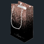 Rose Gold Blush Pink Glitter Script Monogram Girly Small Gift Bag<br><div class="desc">Black and Rose Gold - Blush Pink Glitter Script Monogram Name Gift Bag. This makes the perfect sweet 16 birthday,  wedding,  bridal shower,  anniversary,  baby shower or bachelorette party gift bag for someone that loves glam luxury and chic styles.</div>