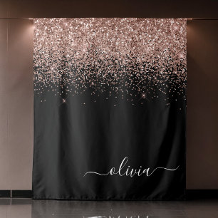 Rose Gold Blush Pink Glitter Script Monogram Girly Tapestry