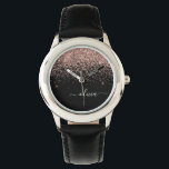 Rose Gold Blush Pink Glitter Script Monogram Girly Watch<br><div class="desc">Black and Rose Gold - Blush Pink Sparkle Glitter Script Monogram Name Watch. This makes the perfect sweet 16 birthday,  wedding,  bridal shower,  anniversary,  baby shower or bachelorette party gift for someone that loves glam luxury and chic styles.</div>