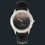 Rose Gold Blush Pink Glitter Script Monogram Girly Watch<br><div class="desc">Black and Rose Gold - Blush Pink Sparkle Glitter Script Monogram Name Watch. This makes the perfect sweet 16 birthday,  wedding,  bridal shower,  anniversary,  baby shower or bachelorette party gift for someone that loves glam luxury and chic styles.</div>