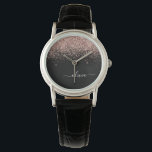 Rose Gold Blush Pink Glitter Script Monogram Girly Watch<br><div class="desc">Black and Rose Gold - Blush Pink Sparkle Glitter Script Monogram Name Watch. This makes the perfect graduation,  birthday,  wedding,  bridal shower,  anniversary,  baby shower or bachelorette party gift for someone that loves glam luxury and chic styles.</div>
