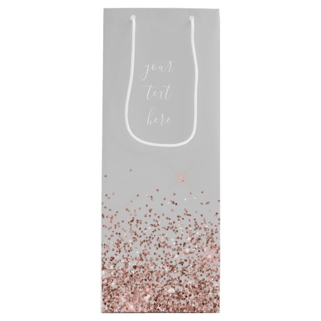 Rose Gold Blush Pink Glitter Script Monogram Girly Wine Gift Bag (Front)