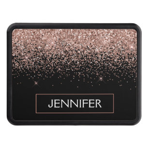 Rose Gold Blush Pink Glitter Script Monogram Trailer Hitch Cover