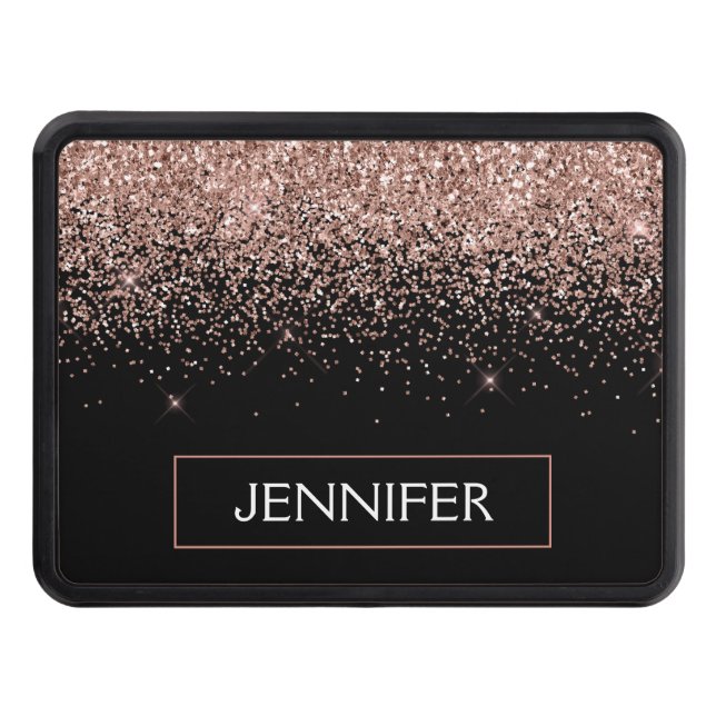 Rose Gold Blush Pink Glitter Script Monogram Trailer Hitch Cover (Front)