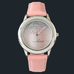 Rose Gold - Blush Pink Glitter Silver Monogram Watch<br><div class="desc">Rose Gold - Blush Pink and Silver Faux Foil Metallic Sparkle Glitter Brushed Metal Monogram Name Watch. This makes the perfect sweet 16 birthday,  wedding,  bridal shower,  anniversary,  baby shower or bachelorette party gift for someone that loves glam luxury and chic styles.</div>