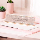 Rose Gold - Blush Pink Glitter Sparkle Modern Chic Desk Name Plate<br><div class="desc">Blush Pink - Rose Gold Glitter Sparkly Minimalist Business Name Plate Door Sign with black lettered typography for the monogram. The Rose Gold Girly Luxury Chic Name Plate can be customized with your first name. Please contact the designer for customized matching items.</div>