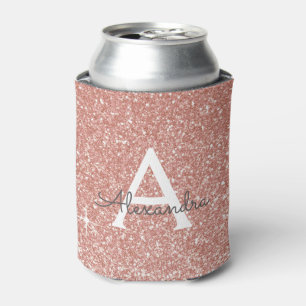 Rose Gold -Blush Pink Glitter Sparkle Monogram Can Cooler