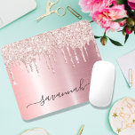 Rose gold blush pink glitter sparkle monogram name mouse pad<br><div class="desc">An elegant, girly and glamourous. Rose gold glitter drip, paint dripping look. Rose gold and blush pink faux metallic looking background. Personalize and add your name, written with a modern hand lettered style script with swashes. Dark grey coloured letters. To keep the swashes only delete the sample name, leave the...</div>