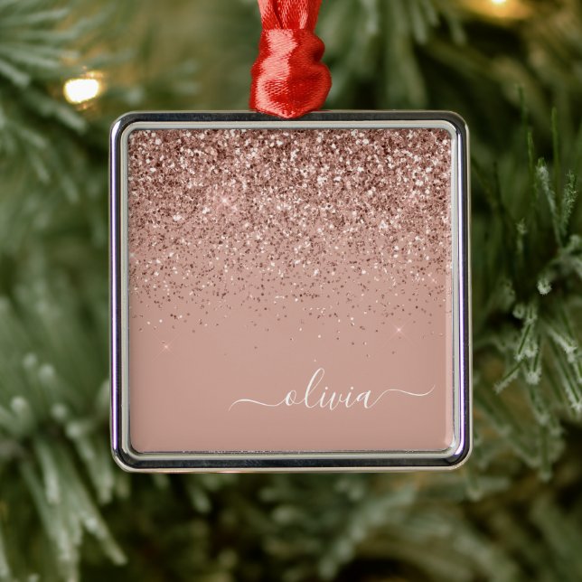 Rose Gold - Blush Pink Glitter Sparkle Name Metal Ornament (Tree)