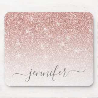 Rose Gold Blush Pink Glitter Sparkle Your Name Mouse Pad