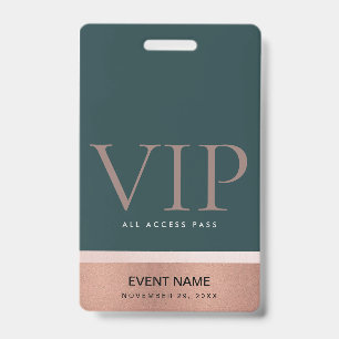 ROSE GOLD BLUSH PINK GREEN VIP EVENT ACCESS PASS BADGE