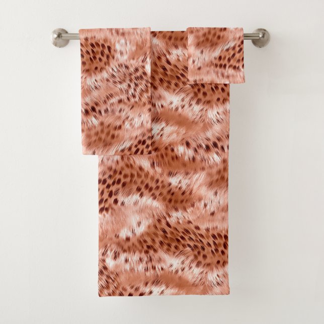 Rose Gold Blush Pink Leopard Bath Towel Set (Insitu)