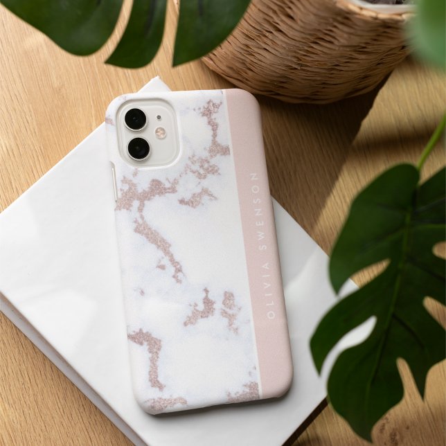 Rose Gold & Blush Pink Marble Subtle Personalized Case-Mate iPhone Case (Creator Uploaded)