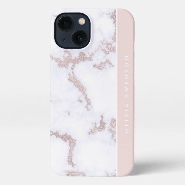 Rose Gold & Blush Pink Marble Subtle Personalized iPhone Case (Back)