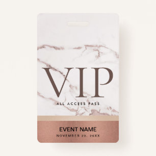 ROSE GOLD BLUSH PINK MARBLE VIP EVENT ACCESS PASS BADGE