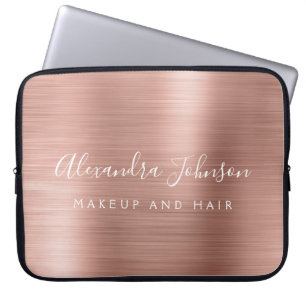 Rose Gold - Blush Pink Metallic Monogram Business Laptop Sleeve