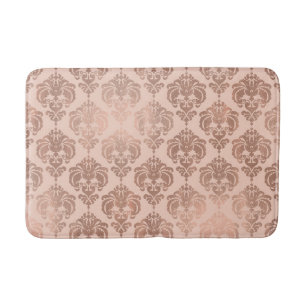 Rose Gold Blush Pink Modern Glam Damask Bath Mat