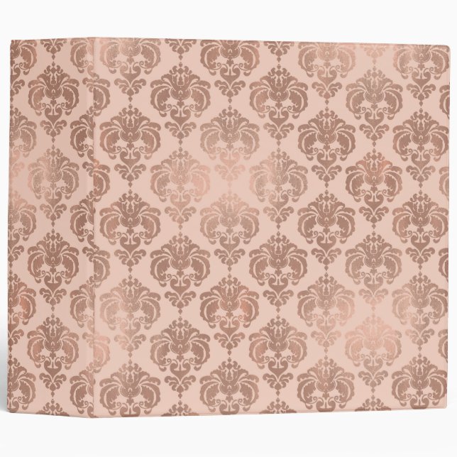 Rose Gold Blush Pink Modern Glam Damask Binder (Front/Spine)