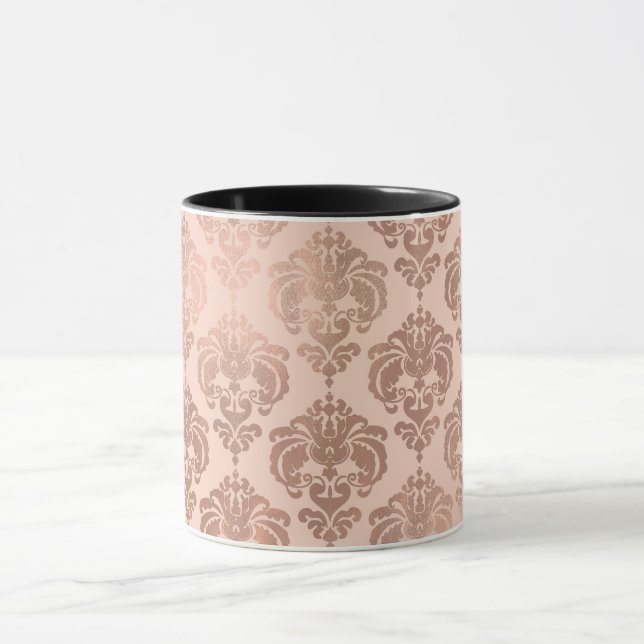 Rose Gold Blush Pink Modern Glam Damask Mug (Center)