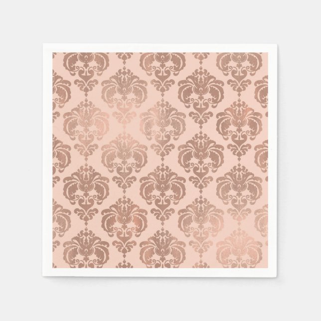 Rose Gold Blush Pink Modern Glam Damask Napkin (Front)