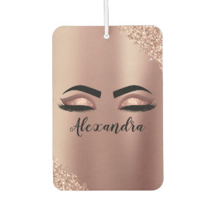 Rose Gold Blush Pink Monogram Glitter Eyelashes Air Freshener