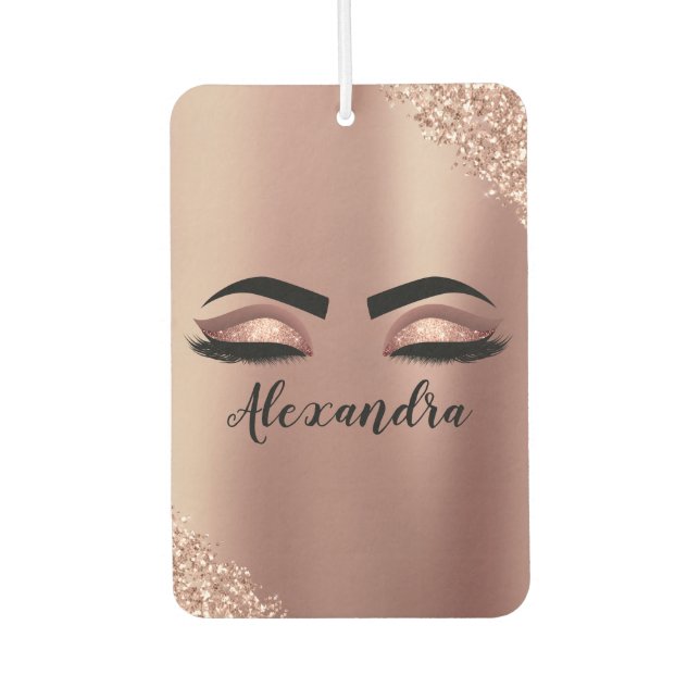 Rose Gold Blush Pink Monogram Glitter Eyelashes Air Freshener (Front)
