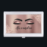 Rose Gold Blush Pink Monogram Glitter Eyelashes Business Card Holder<br><div class="desc">Rose Gold - Blush Pink Faux Foil Metallic Sparkle Glitter Brushed Metal Monogram Name and Initial Eyelashes (Lashes), Eyelash Extensions and Eyes Business Card Holder. This makes the perfect sweet 16 birthday, wedding, bridal shower, anniversary, baby shower or bachelorette party gift for someone decorating her room in trendy cool style....</div>