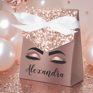 Rose Gold Blush Pink Monogram Glitter Eyelashes Favor Box