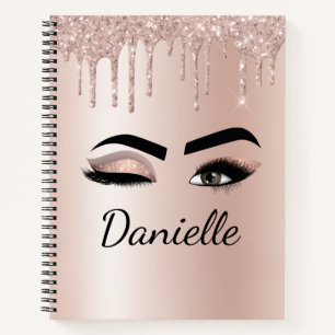 Rose Gold Blush Pink Monogram Glitter Eyelashes Notebook