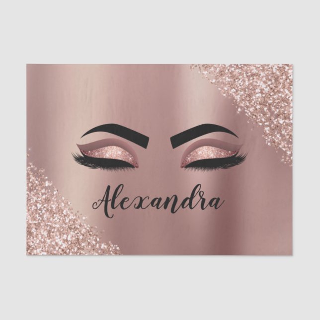 Rose Gold Blush Pink Monogram Glitter Eyelashes Tissue Paper (Front)