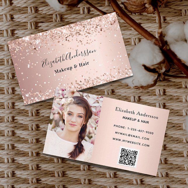 Rose gold blush pink photo qr code business card (Creator Uploaded)