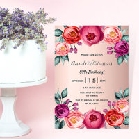 Rose gold blush pink purple floral birthday